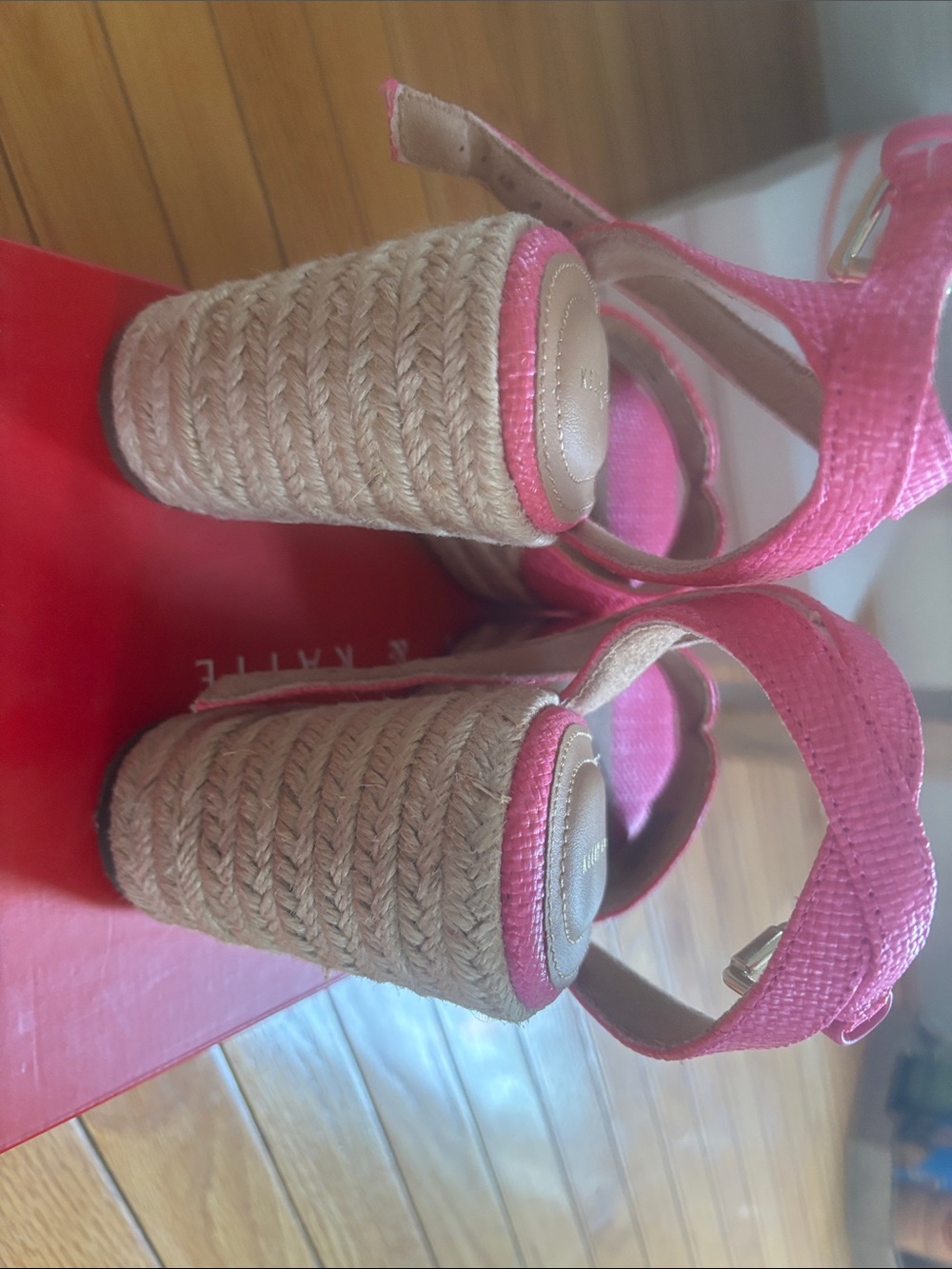 Kelly & Katie Hot Pink Woven Bow Espadrille Wedge Sandals - Picture 4 of 5